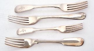 Group of three Georgian table forks and a dessert fork in various patterns, 268gms total (3)