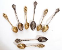 Set of four, probably Russian, Niello work coffee spoons with pointed ends, also decorated to