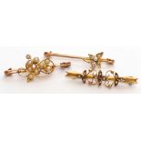Mixed Lot: 9ct stamped seed pearl floral brooch, together with two yellow metal and seed pearl