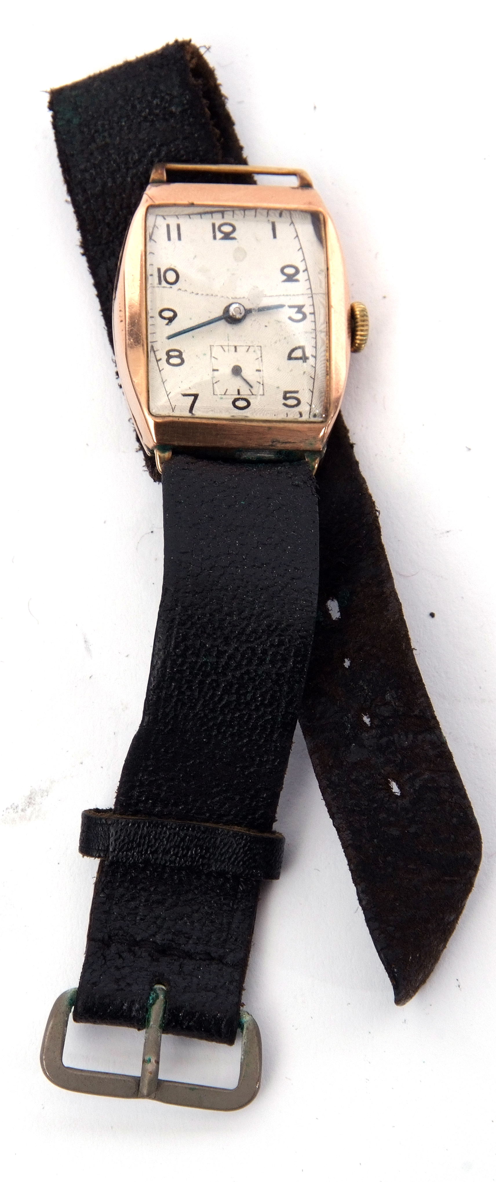 Gent's vintage hallmarked 9ct gold wrist watch, the un-named Swiss movement with blued steel hands