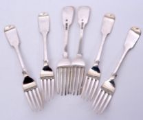 Heavy set of six Victorian Fiddle pattern table spoons, London 1863 by H J Lias & Son, 390gms