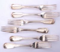 Matched set of six Victorian table forks in double struck Fiddle and thread pattern, including