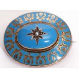 Victorian gold and turquoise target brooch, the centre a seed pearl star engraved setting with a