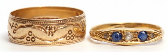 Mixed Lot: chased and engraved wedding ring stamped 375, together with an antique diamond and