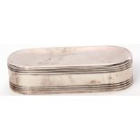 George III snuff box of shaped oval form, having reeded bands to base and the hinged lid, which