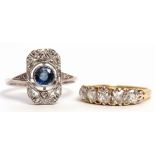 Mixed Lot: antique five-stone diamond ring, approx 1ct, stamped 18, size I/J, together with an Art