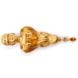 Gilt metal and enamel "Liberty" centurion brooch, the body decorated in yellow translucent amber