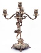 Late 19th/early 20th century silver plated four-branch candelabrum, fluted sconces joined by