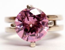 Modern 925 stamped pink cubic zirconia dress ring, size R