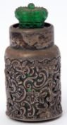Late Victorian smelling salts bottle sleeve, pierced and embossed with floral and foliate designs,