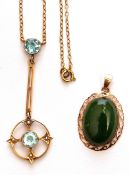 Mixed Lot: oval jade pendant in a 10K stamped frame, together with a 9ct stamped open work