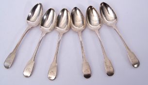 Heavy set of six George III table spoons in Fiddle pattern, London 1810 by Eley, Fearne & Chawner,
