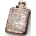 Late 19th/early 20th century Far Eastern white metal spirit flask of curved rectangular form with