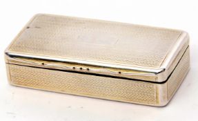 George IV rectangular snuff box with all over engine turned decoration, the hinged lid opening to