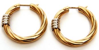 Pair of Italian 9kt stamped hoop earrings of rope twist design, 5.7gms