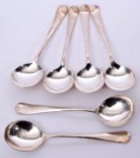 Set of six George VI soup spoons in Hanoverian rat-tail pattern, Sheffield 1937 by Viners Ltd (Emile