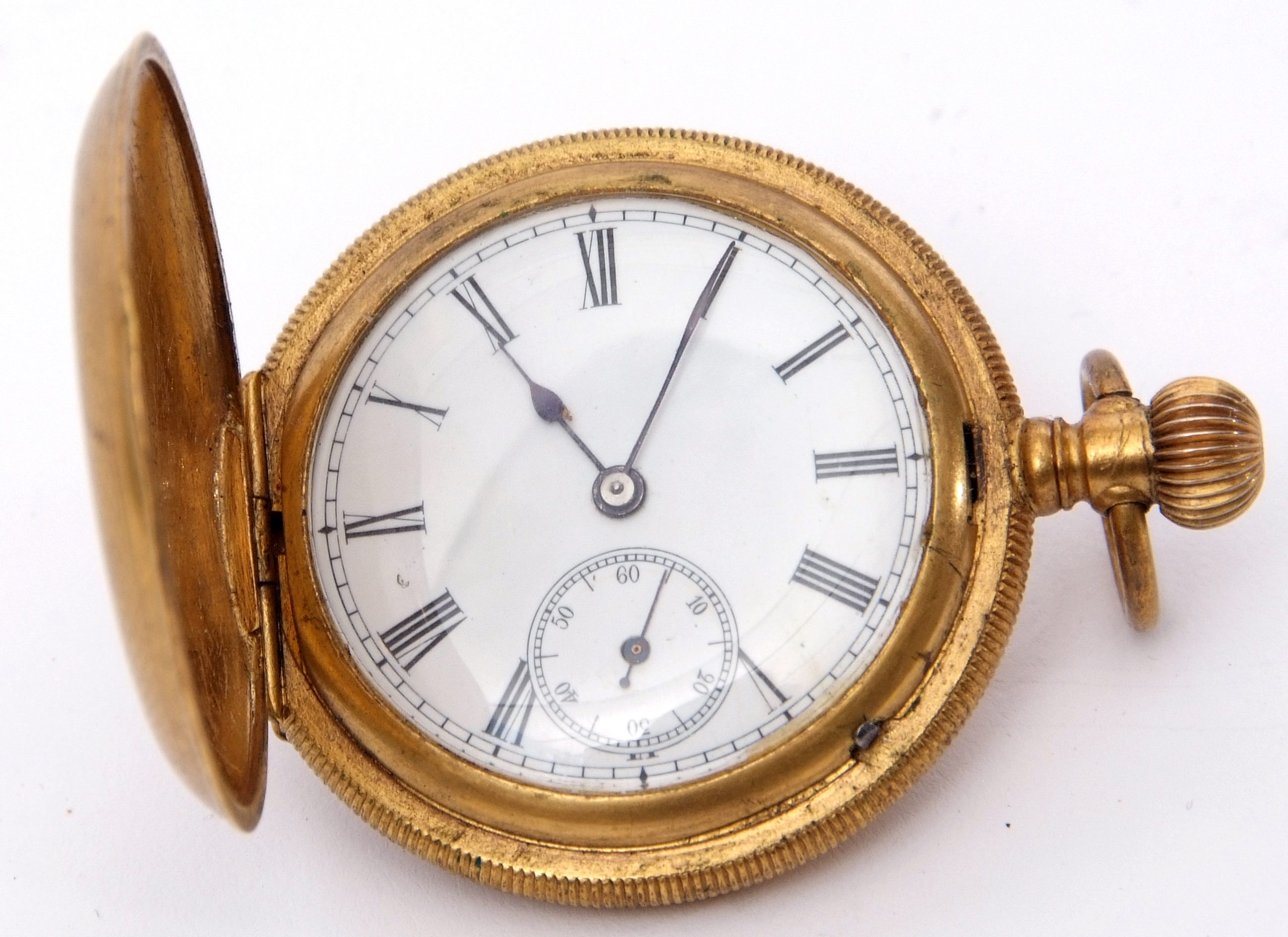 Last quarter of the 19th/1st quarter of 20th century gilt metal cased Hunter type fob watch with