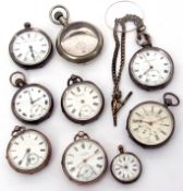 Mixed Lot: five various hallmarked silver pocket watches including one with chain, two Continental