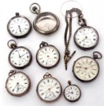 Mixed Lot: five various hallmarked silver pocket watches including one with chain, two Continental