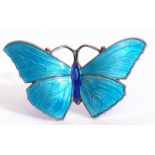 Vintage John Atkins & Sons blue enamel butterfly, brooch, 3.5 x 2cm, the outstretched wings with a