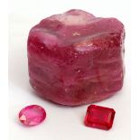 Loose oval faceted ruby, 8 x 6mm, 0.4gms, an un-set hydrothermal rectangular shaped ruby, 8 x 6mm,