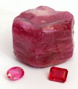 Loose oval faceted ruby, 8 x 6mm, 0.4gms, an un-set hydrothermal rectangular shaped ruby, 8 x 6mm,