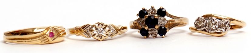 Mixed Lot: three hallmarked 9ct gold dress rings set with precious stones, together with a yellow