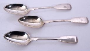 Set of three Victorian table spoons in Fiddle pattern, London 1864 by Thomas Smily, 214gms total (