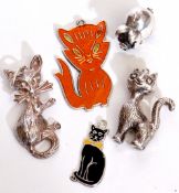 Mixed Lot: two white metal enamel cat pendants, stamped silver and 900, two 925 stamped cat