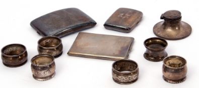 Mixed Lot: three cigarette cases including an engine turned example, Birmingham 1930, a curved