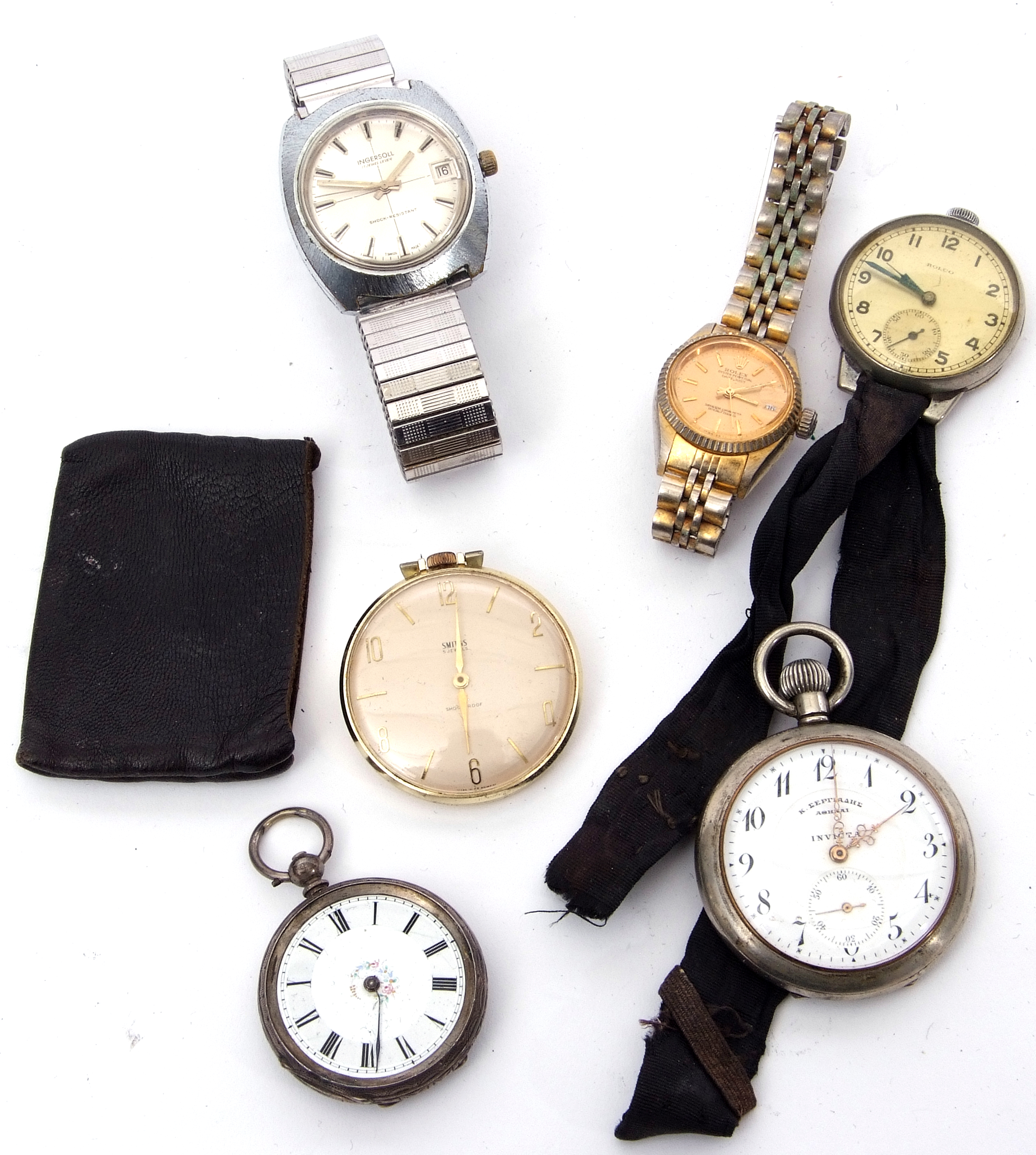 Mixed Lot: Continental white metal cased fob watch (a/f), an early/mid-20th century Smiths gold
