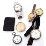 Mixed Lot: Continental white metal cased fob watch (a/f), an early/mid-20th century Smiths gold