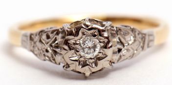 Antique single stone diamond ring, the brilliant cut diamond in a star engraved setting, raised