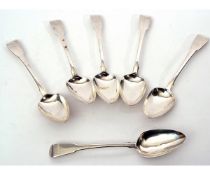 Heavy set of six George III table spoons in Fiddle pattern, London 1808 by Richard Crossley & George