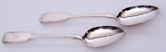 Pair of Victorian table spoons in Fiddle pattern, London 1850 by Elizabeth Eaton, 152gms total