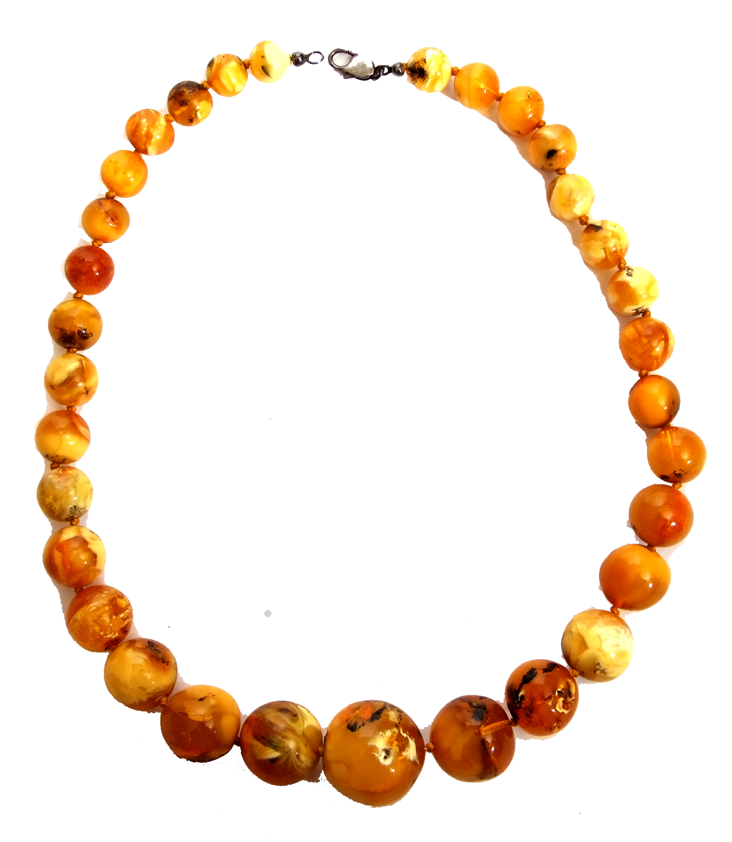 Vintage yellow yolk amber bead necklace of graduated design, 1cm to 2.5cm, 67gms - Image 2 of 2