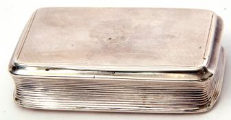 George III snuff box of rectangular form with rounded corners, concave fluted sides, all over worn