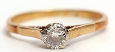 Single stone diamond ring, the old brilliant cut diamond 0.25ct approx, raised between plain upswept