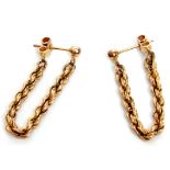 Pair of low grade yellow metal rope twist chain earrings, 1.6gms