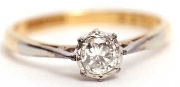 Precious metal single stone diamond ring, the brilliant cut diamond 0.25ct approx, raised between