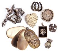Mixed Lot: vintage Danecraft sterling floral spray brooch, a Victorian large silver heart brooch