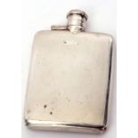 George VI small spirit flask of curved rectangular form with bayonet hinged lid, engine turned