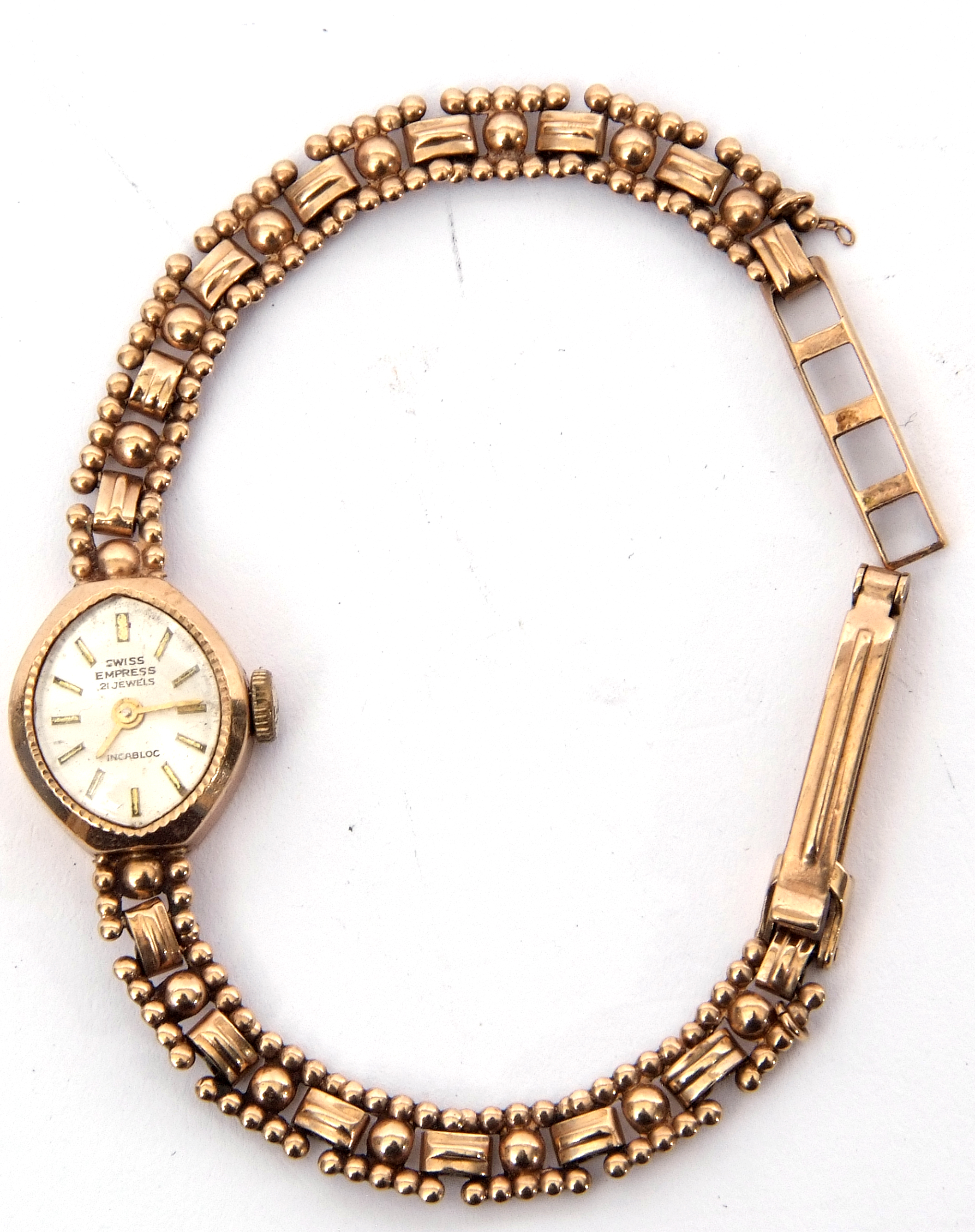 Ladies 9ct gold cased "Swiss Empress" cocktail watch, mounted on a hallmarked 9ct gold fancy link
