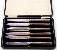 Cased set of six fruit knives each supplied with a hollow angular handle, Sheffield 1919, maker