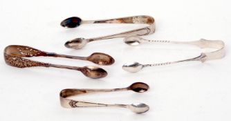 Mixed Lot: four pairs of small decorative sugar tongs, various dates and makers, 76gms total (4)