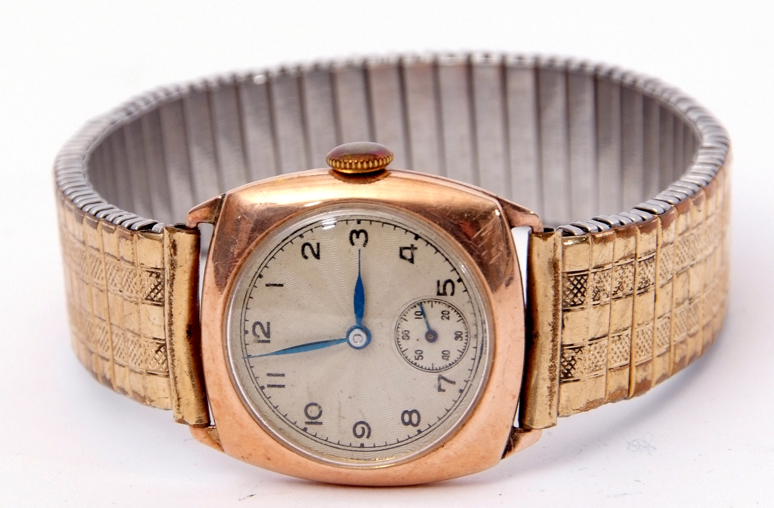 Second quarter of 19th century gent's hallmarked 9ct gold cased wrist watch with un-named Swiss