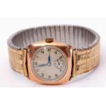 Second quarter of 19th century gent's hallmarked 9ct gold cased wrist watch with un-named Swiss