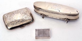 Mixed Lot: Edwardian boat shaped dressing table ring box, the hinged lid inscribed "Pat" and