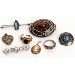 Mixed Lot: antique intaglio bloodstone signet ring (a/f), Victorian gold enamel brooch centring a