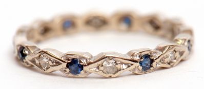 Diamond and sapphire full eternity ring alternate set in a Celtic design with small diamonds and